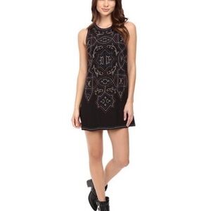 Free People Black Beaded Mandala Shift Dress | Size 4 | Boho Sleeveless Lace-Up